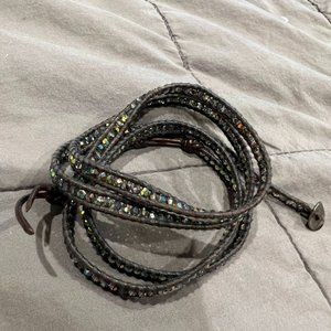 Chan Luu Wrap Bracelet Dark Green Leather Green Crystals